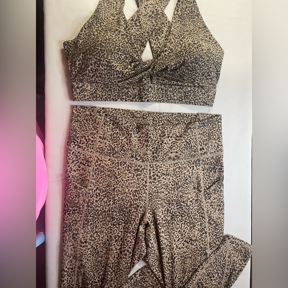 Fabletics Leopard Print Sports Bra and Leggings Set